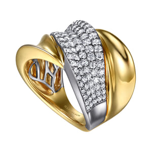 14K White  Yellow Gold Pave Diamond Ring