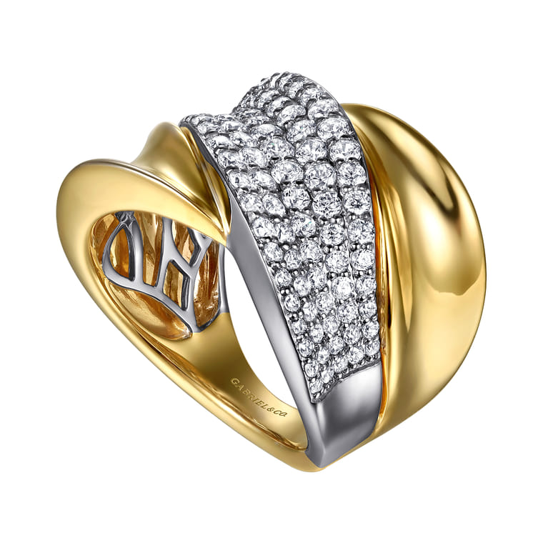 14K White  Yellow Gold Pave Diamond Ring - 1.2 ct - Shot 3