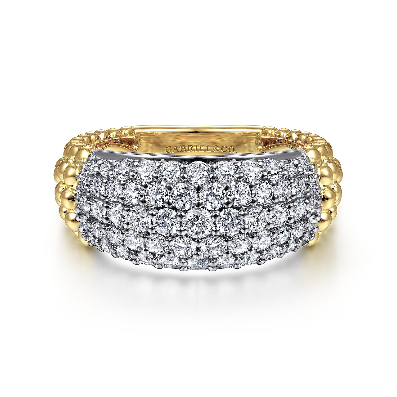 14K White-Yellow Gold Pave Diamond and Bujukan Bead Wide Band - 1.05 ct - Shot 1