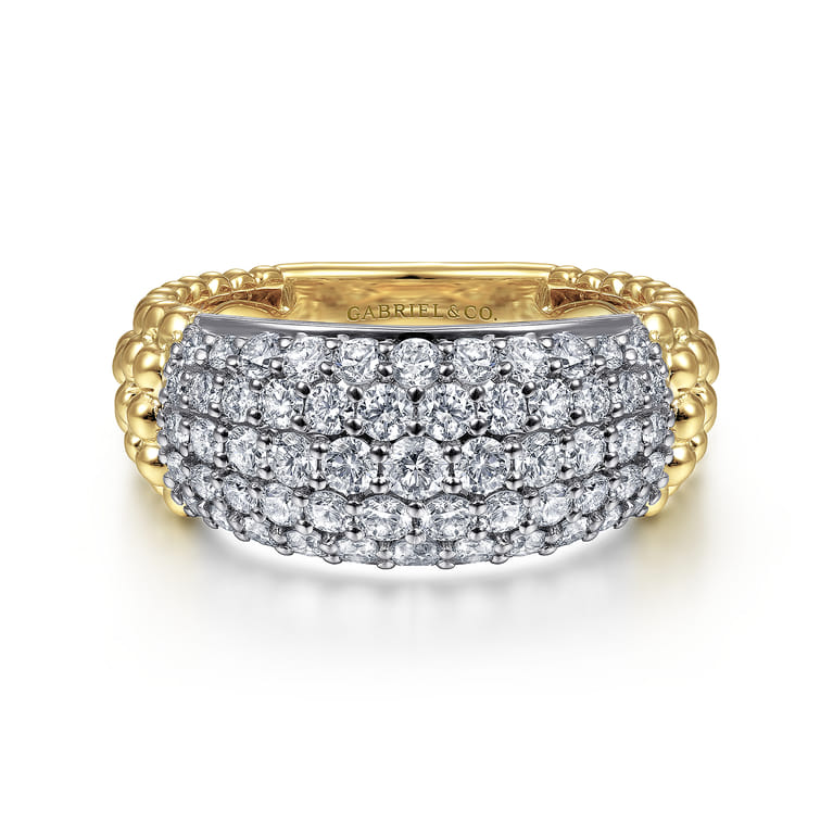 14K White-Yellow Gold Pave Diamond and Bujukan Bead Wide Band - 1.05 ct - Shot 1