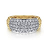 14K White-Yellow Gold Pave Diamond and Bujukan Bead Wide Band - 1.05 ct