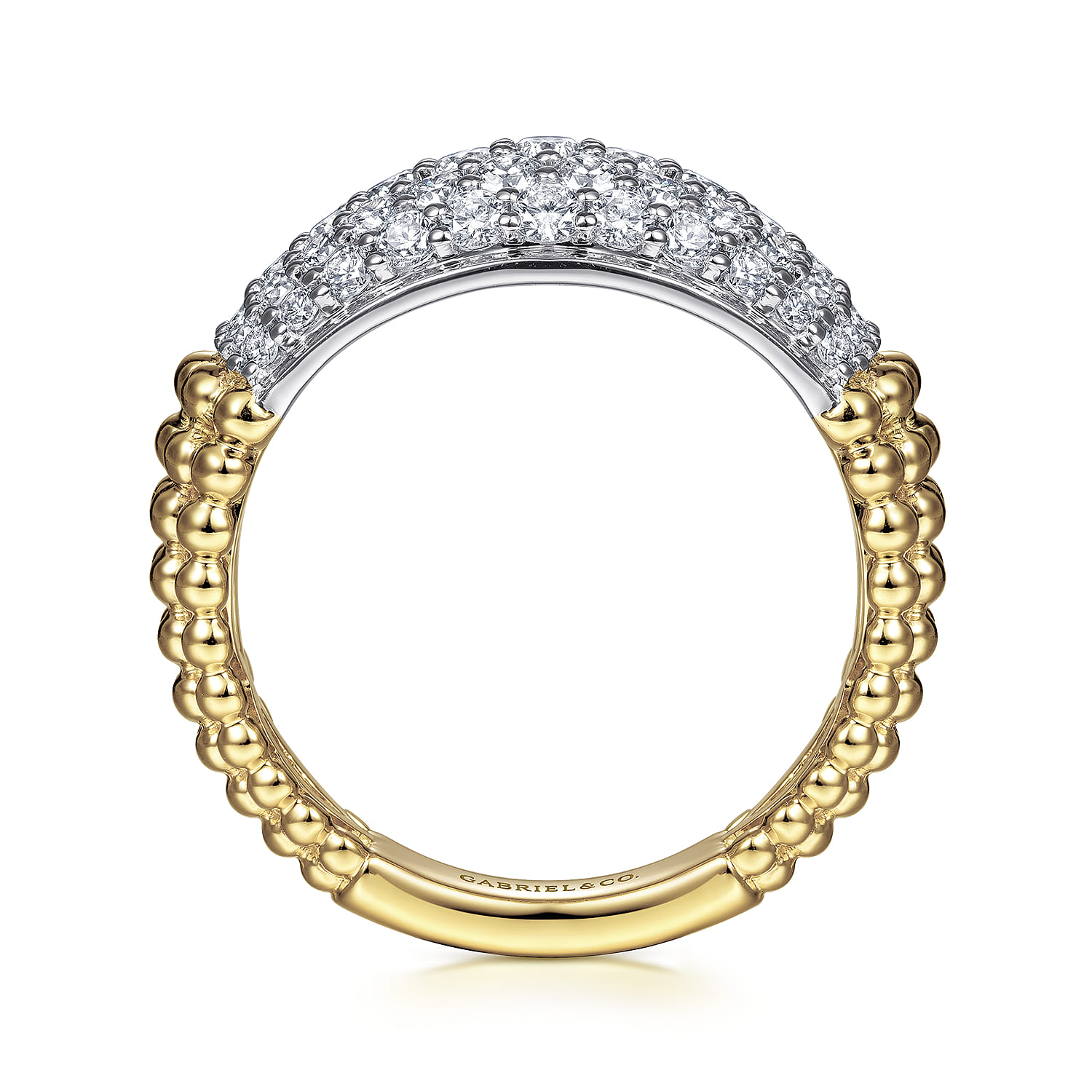 14K White-Yellow Gold Pave Diamond and Bujukan Bead Wide Band - 1.05 ct - Shot 2