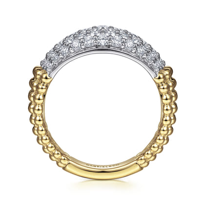 14K White-Yellow Gold Pave Diamond and Bujukan Bead Wide Band