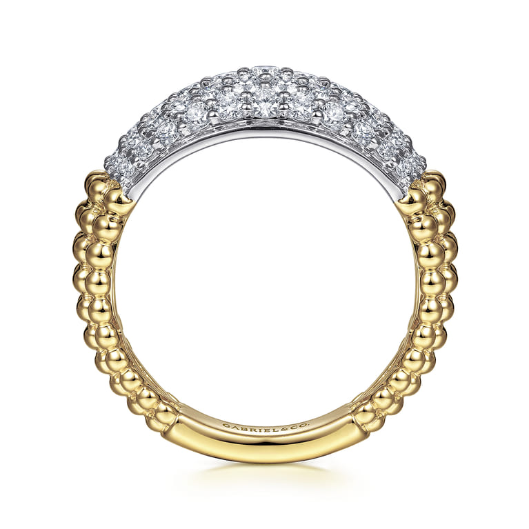 14K White-Yellow Gold Pave Diamond and Bujukan Bead Wide Band - 1.05 ct - Shot 2
