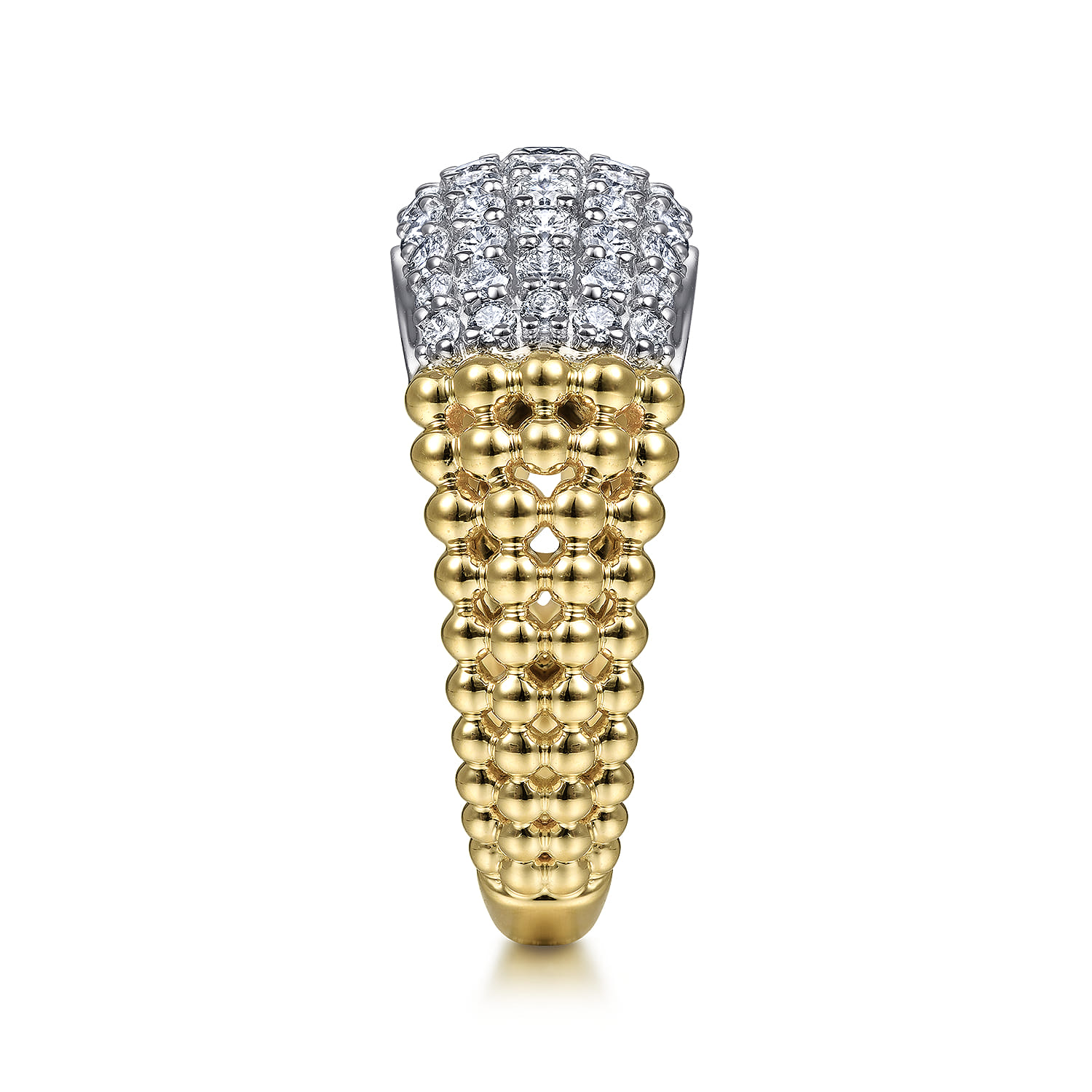 14K White-Yellow Gold Pave Diamond and Bujukan Bead Wide Band - 1.05 ct - Shot 4