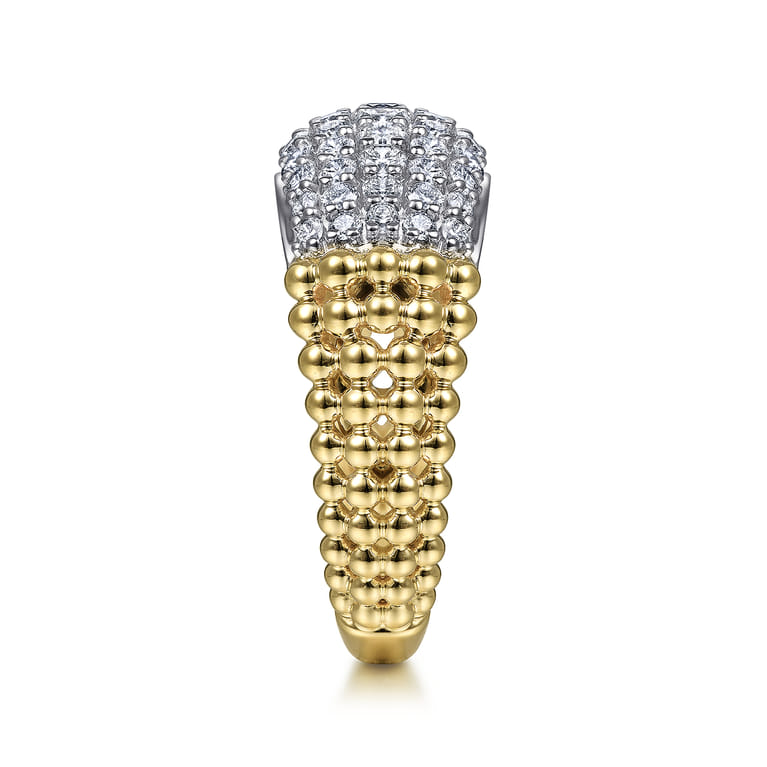 14K White-Yellow Gold Pave Diamond and Bujukan Bead Wide Band - 1.05 ct - Shot 4