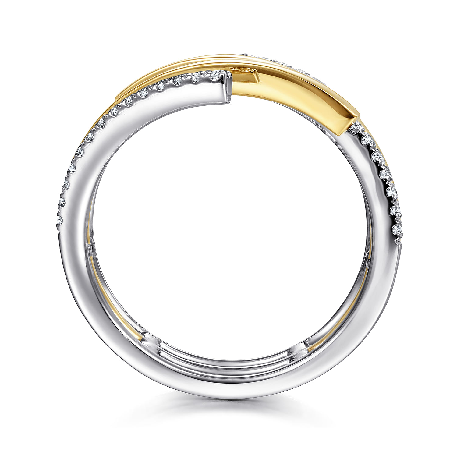 14K White-Yellow Gold Plain and Diamond Row Statement Ring - 0.3 ct - Shot 2
