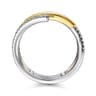 14K White-Yellow Gold Plain and Diamond Row Statement Ring - 0.3 ct