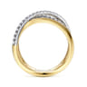 14K White-Yellow Gold Polished Band and Diamond Row Criss Cross Ring - 0.4 ct