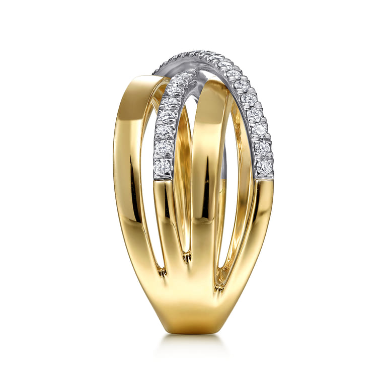 14K White-Yellow Gold Polished Band and Diamond Row Criss Cross Ring - 0.4 ct - Shot 4