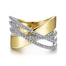 14K White-Yellow Gold Polished and Diamond Bands Criss Cross Ring - 0.4 ct