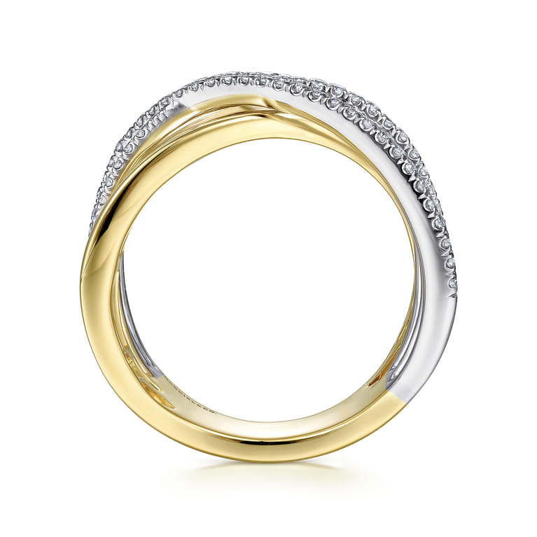 14K White-Yellow Gold Polished and Diamond Bands Criss Cross Ring - 0.4 ct - Shot 2