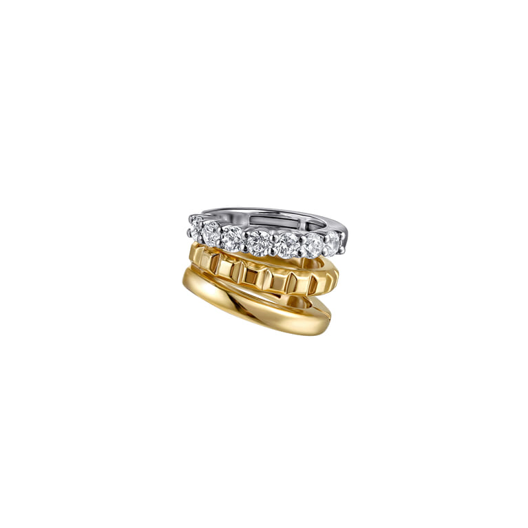14K White  Yellow Gold Prong Set Diamond Multi Row Single Ear Cuff - 0.3 ct - Shot 1