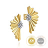 14K White  Yellow Gold Radiant Fan Diamond Cut and Cluster Diamond Stud Earrings - 0.23 ct
