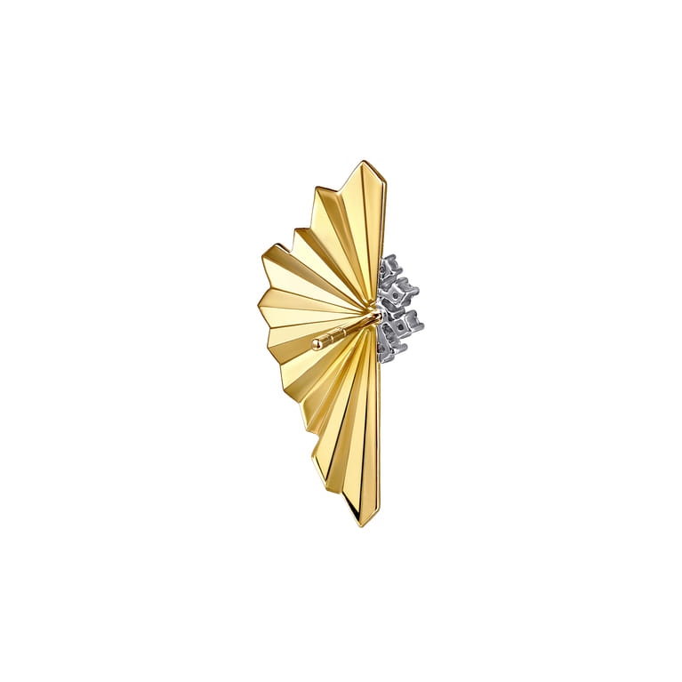 14K White  Yellow Gold Radiant Fan Diamond Cut and Cluster Diamond Stud Earrings - 0.23 ct - Shot 3