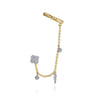 14K White-Yellow Gold Single Diamond Stud With Chain Drop And Ear Cuff - 0.17 ct