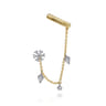 14K White-Yellow Gold Single Diamond Stud With Chain Drop And Ear Cuff - 0.17 ct