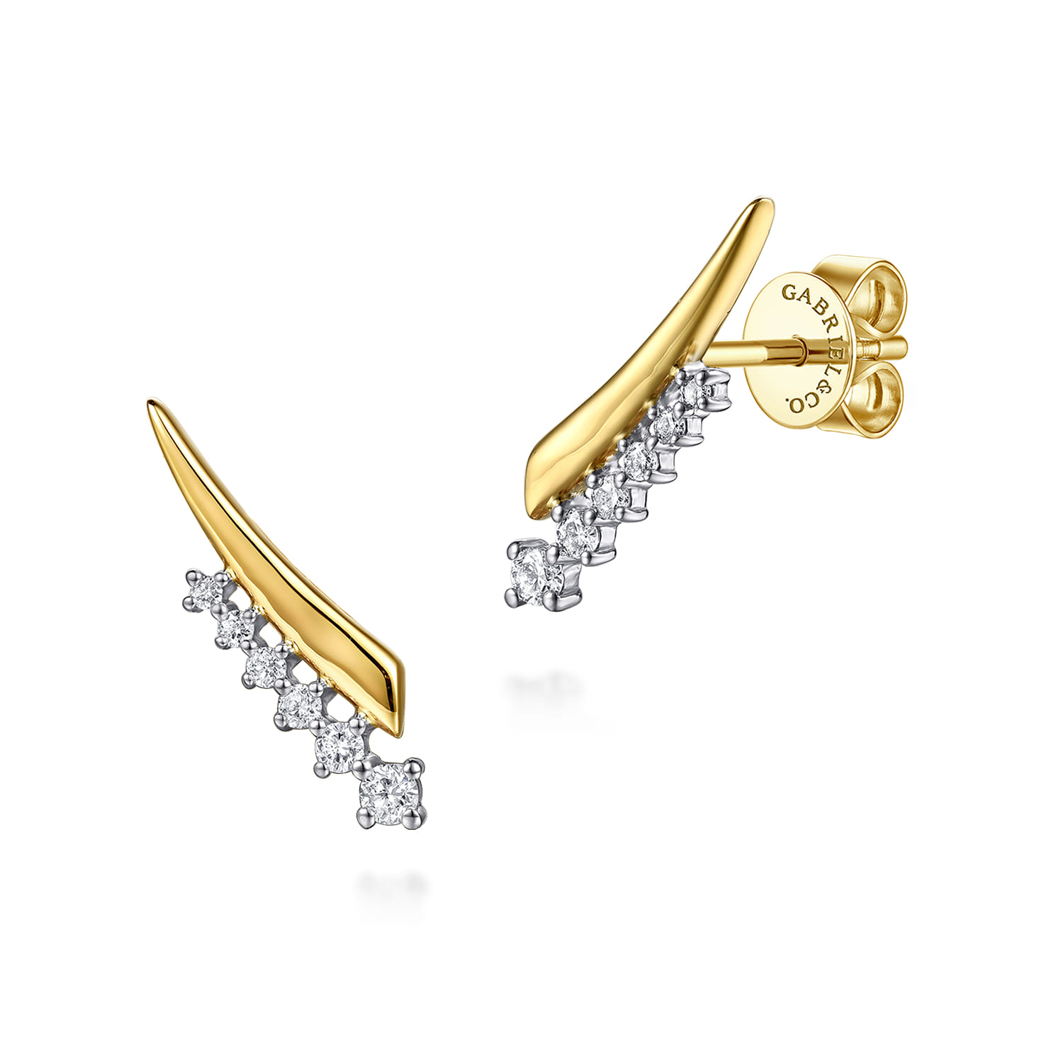 14K White Yellow Gold Spike Graduating Diamond Ear Climber Earrings - 0.17 ct - Shot 1