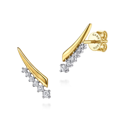 14K White Yellow Gold Spike Graduating Diamond Ear Climber Earrings