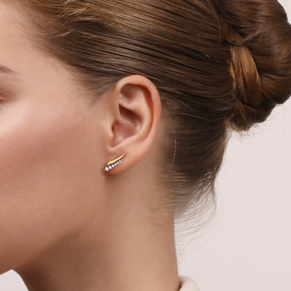 14K White Yellow Gold Spike Graduating Diamond Ear Climber Earrings