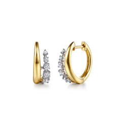 14K White Yellow Gold Spike Graduating Diamond Huggie Earrings