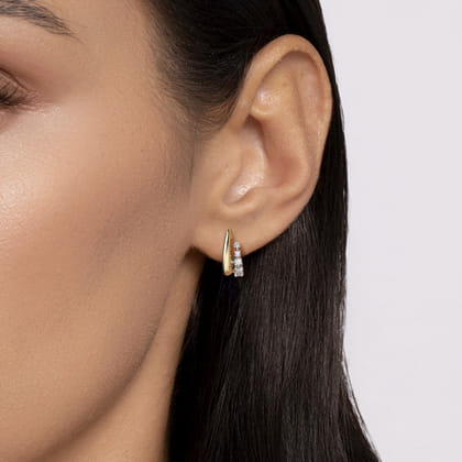 14K White Yellow Gold Spike Graduating Diamond Huggie Earrings