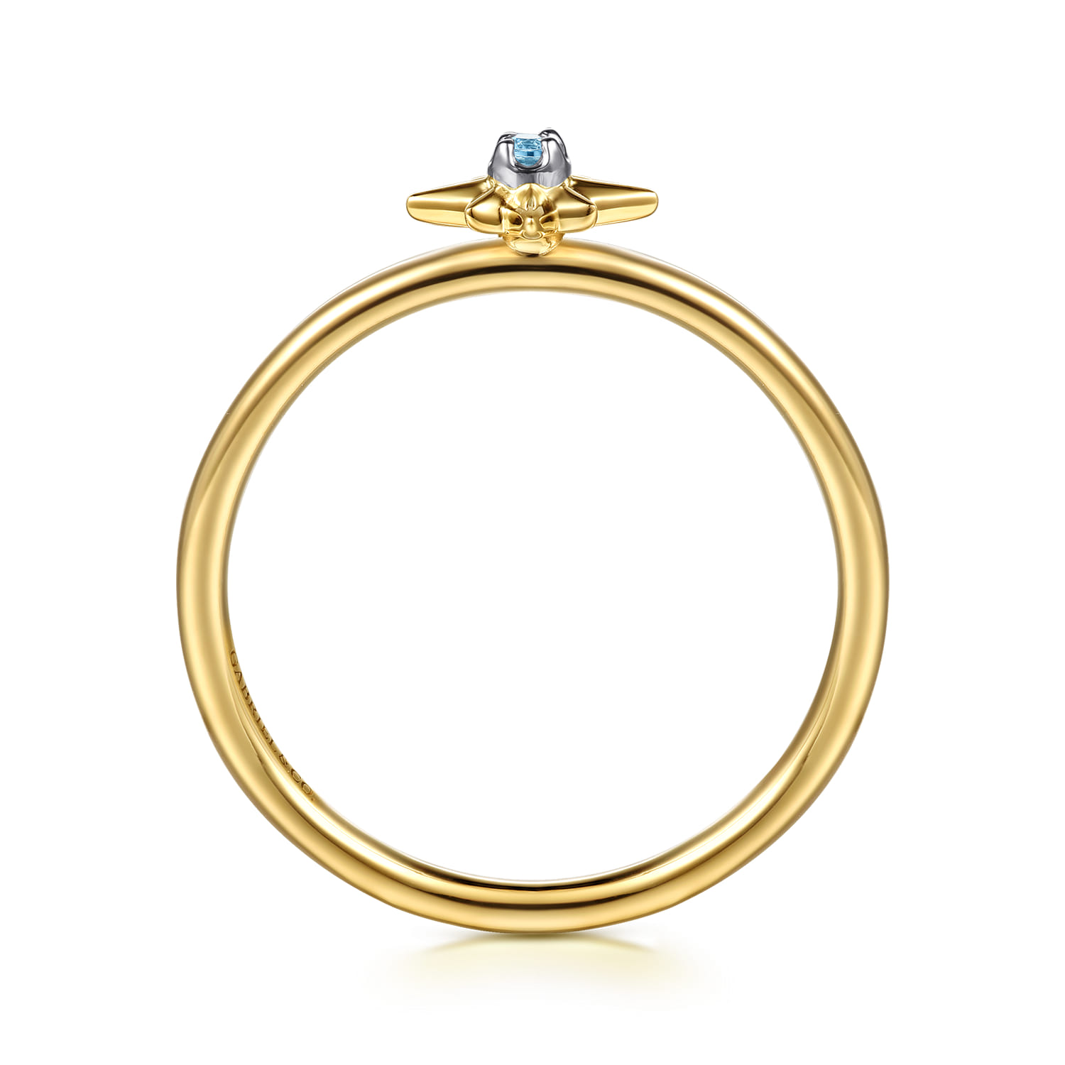 14K White  Yellow Gold Star and Blue Topaz Stackable Ring