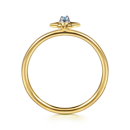 14K White  Yellow Gold Star and Blue Topaz Stackable Ring