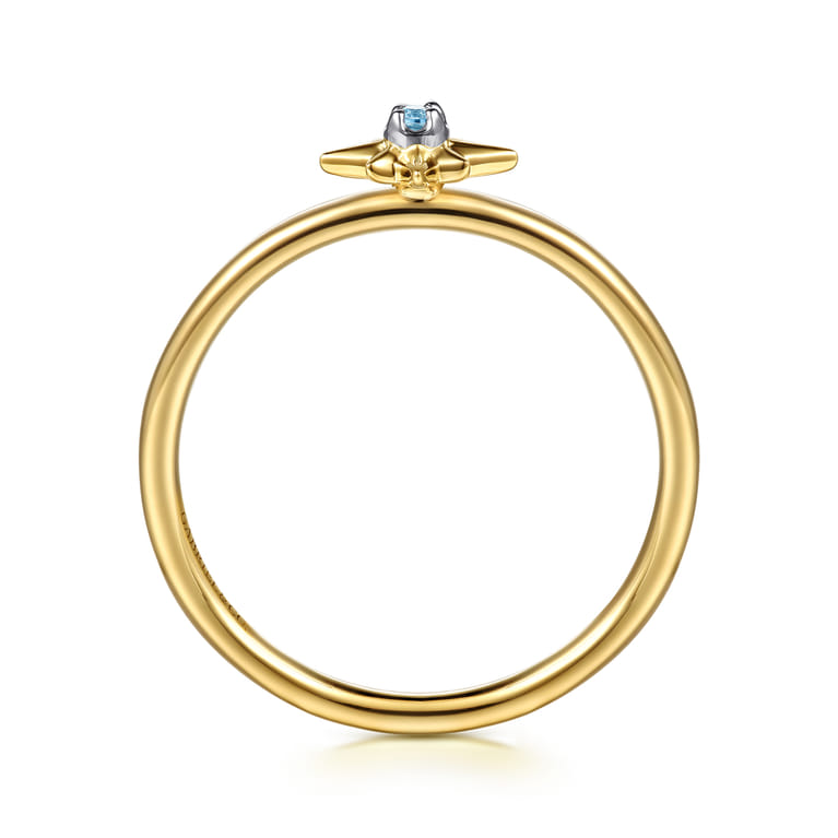 14K White  Yellow Gold Star and Blue Topaz Stackable Ring - Shot 2