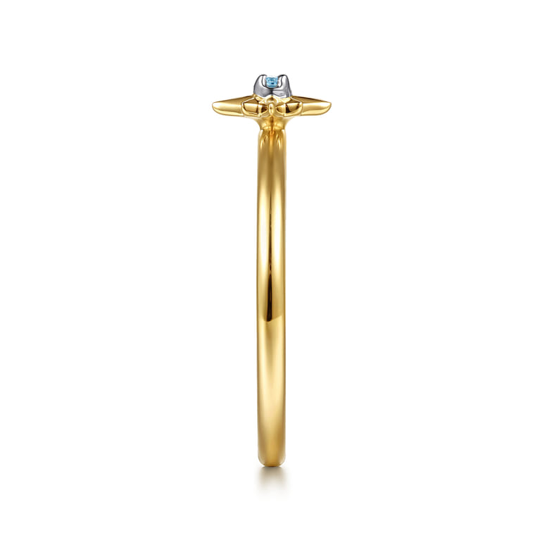 14K White  Yellow Gold Star and Blue Topaz Stackable Ring - Shot 4