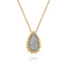 14K White  Yellow Gold Teardrop Diamond Pave Pendant Necklace with Beaded Frame - 0.16 ct