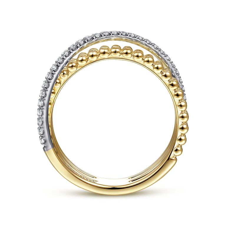 14K White-Yellow Gold Three Row Bujukan Ball and Diamond Band Ring - 0.2 ct - Shot 2