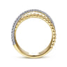 14K White-Yellow Gold Three Row Bujukan Ball and Diamond Band Ring - 0.2 ct