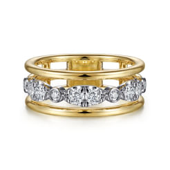 14K White-Yellow Gold Three Row Diamond Open Ring