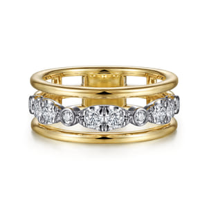 14K White-Yellow Gold Three Row Diamond Open Ring