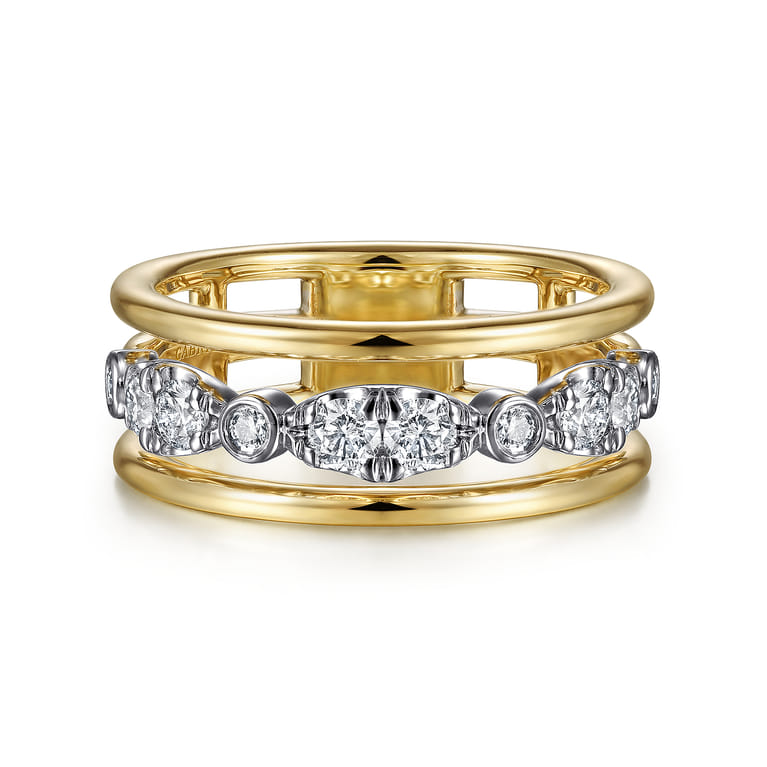 14K White-Yellow Gold Three Row Diamond Open Ring - 0.5 ct - Shot 1