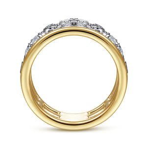 14K White-Yellow Gold Three Row Diamond Open Ring