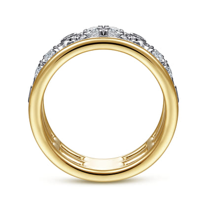 14K White-Yellow Gold Three Row Diamond Open Ring