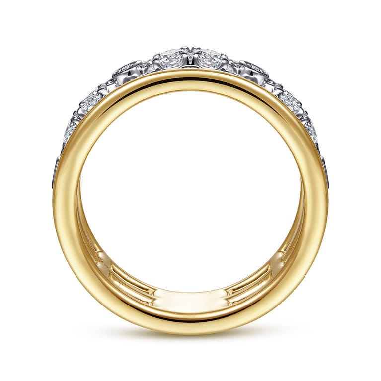 14K White-Yellow Gold Three Row Diamond Open Ring - 0.5 ct - Shot 2