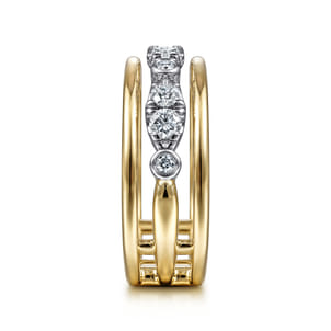 14K White-Yellow Gold Three Row Diamond Open Ring