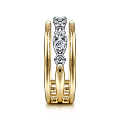 14K White-Yellow Gold Three Row Diamond Open Ring