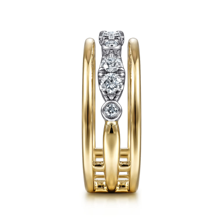 14K White-Yellow Gold Three Row Diamond Open Ring - 0.5 ct - Shot 4
