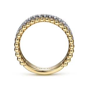 14K White-Yellow Gold Three Row Diamond and Bujukan Bead Ring