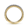 14K White-Yellow Gold Three Row Diamond and Bujukan Bead Ring - 0.5 ct