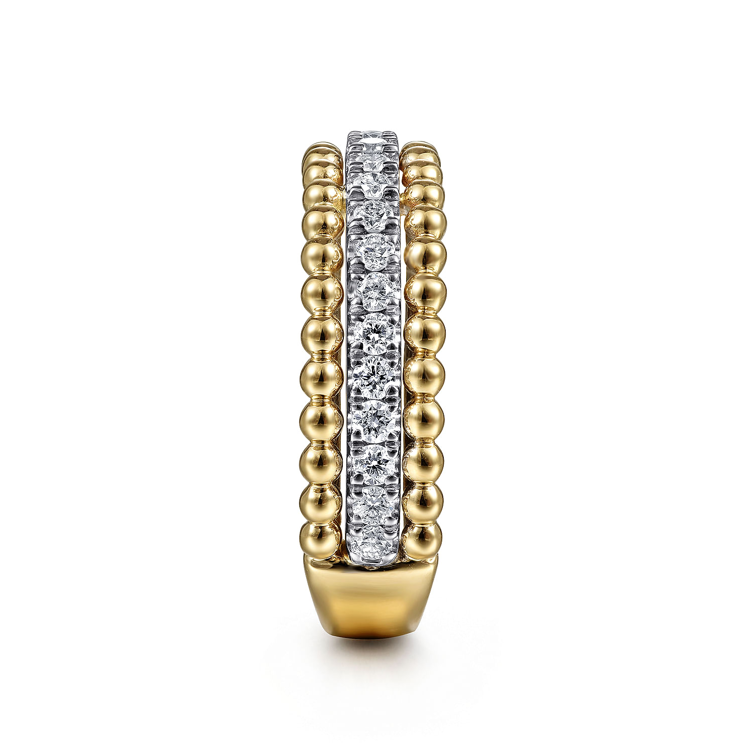 14K White-Yellow Gold Three Row Diamond and Bujukan Bead Ring - 0.5 ct - Shot 4