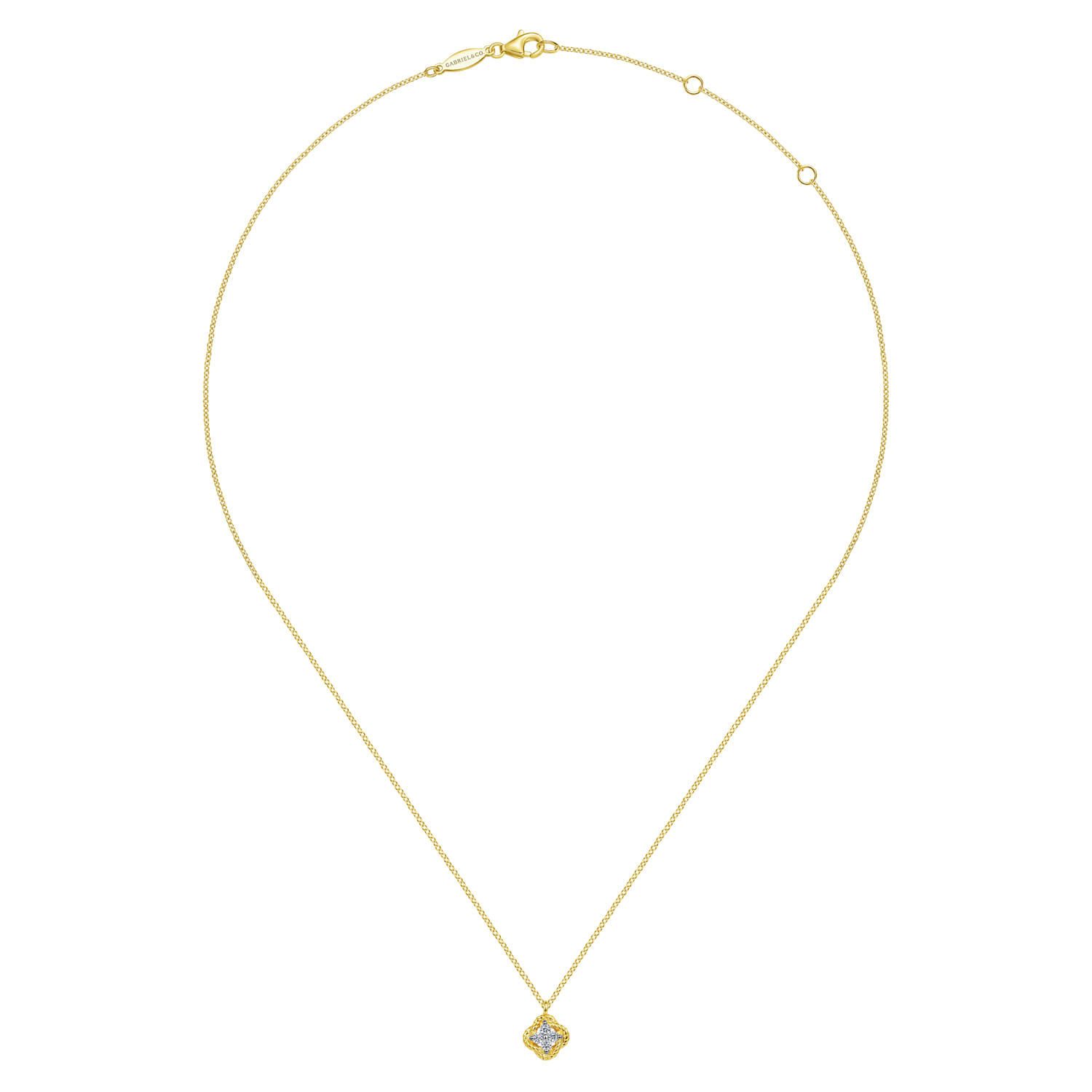 14K White-Yellow Gold Twisted Clover Diamond Pendant Necklace - 0.12 ct - Shot 2