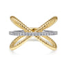 14K White-Yellow Gold Twisted Criss Cross X Shaped Diamond Ring - 0.15 ct
