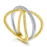 14K White-Yellow Gold Twisted Criss Cross X Shaped Diamond Ring - 0.15 ct