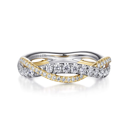14K White-Yellow Gold Twisted Diamond Anniversary Band