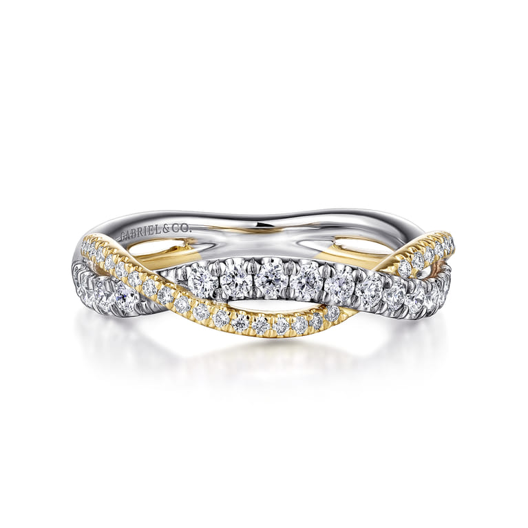 Fancy Wedding Ring in 14k Yellow/white Gold with Round Natural Diamond at Gabriel & Co. - Shot 1
